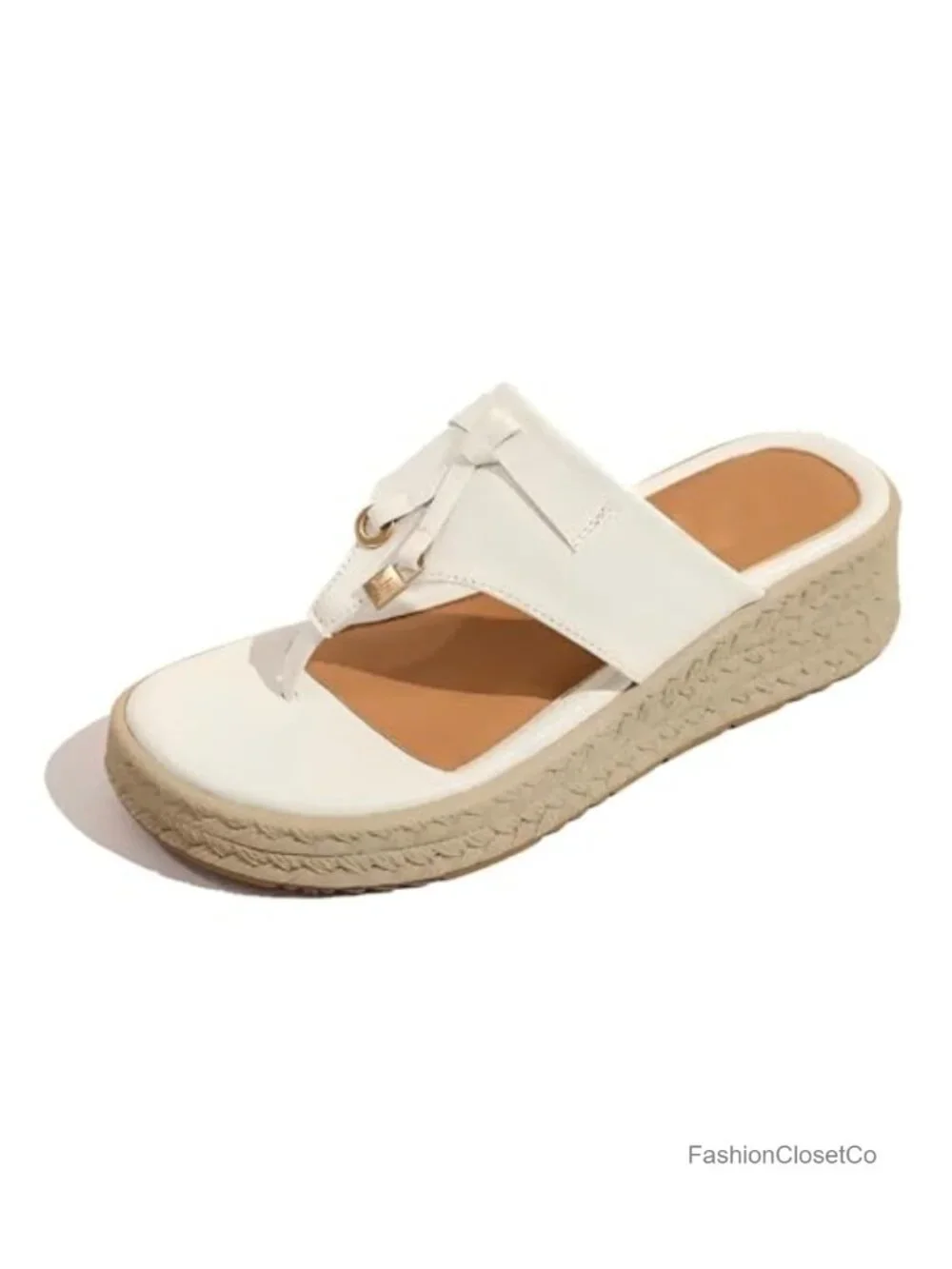 T-strap Faux Espadrille Wedge Flip Flops Platform Sandals Boho Thong Slides